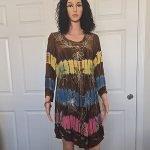 Bohemian Long Sleeve Dress - Multicolor